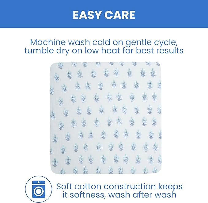 Delta Children 100% Cotton Muslin Baby Receiving Blankets for Girls and Boys – 47x47 Inches (Pack of 2), Blue Botanicals