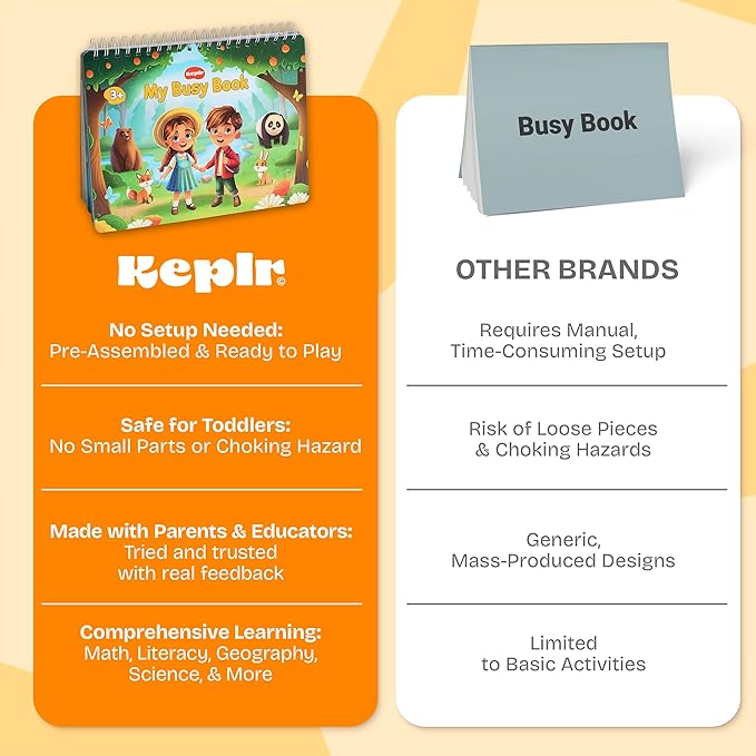 Toddler Busy Book – Montessori Activity Book for 3+ Year Olds – 14 Interactive Learning Pages with Matching, Tracing & Puzzles – Preschool Educational Toy for Fine Motor Skills & Early Development