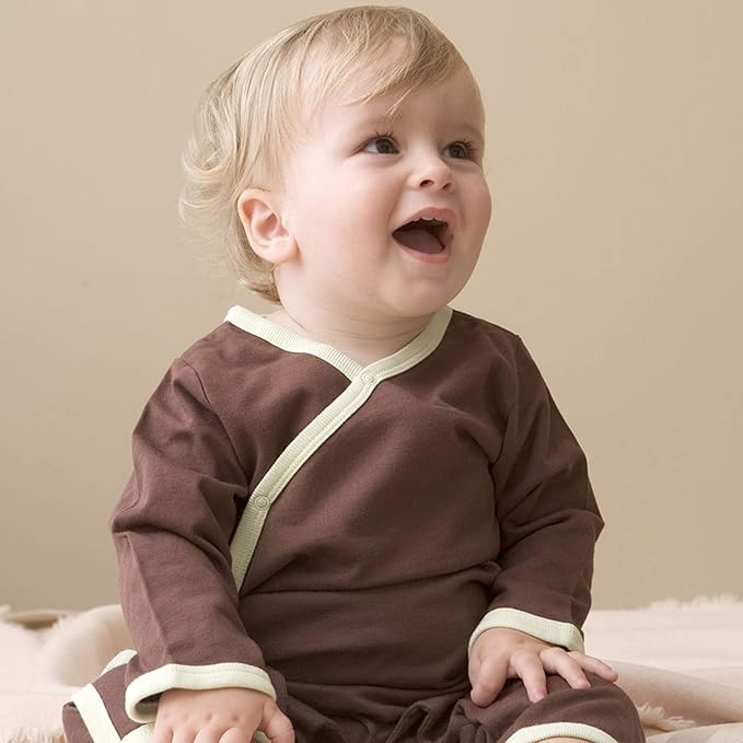 Babysoy Newborn Baby Unisex Kimono Side Snap Long Sleeve Onepiece Romper Coverall