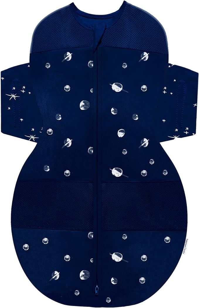 Happiest Baby SNOO Sleep Sack - 100% Organic Cotton Baby Swaddle Blanket - Doctor Designed Promotes Healthy Hip Development (Midnight Planets, Small)