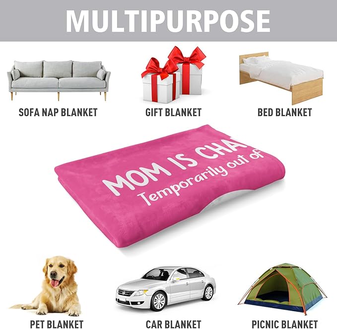Craftique Gifts for Mom Birthday Christmas- Funny Soft Mom is Charging Blanket- New Moms Gifts for Women, Practical Blanket Throw for Napping Travel, 60”×50”