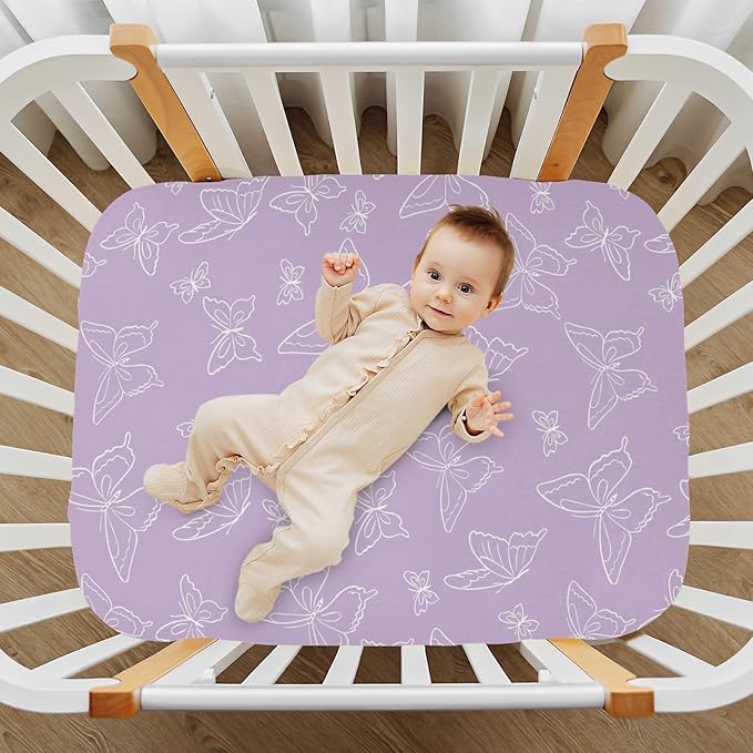 Purple Butterfly Crib Sheets for Neutral Bassinet Play Sheets,Sheets Toddler Bed Sheets for Baby Boys Girs 39 * 27 * 5in