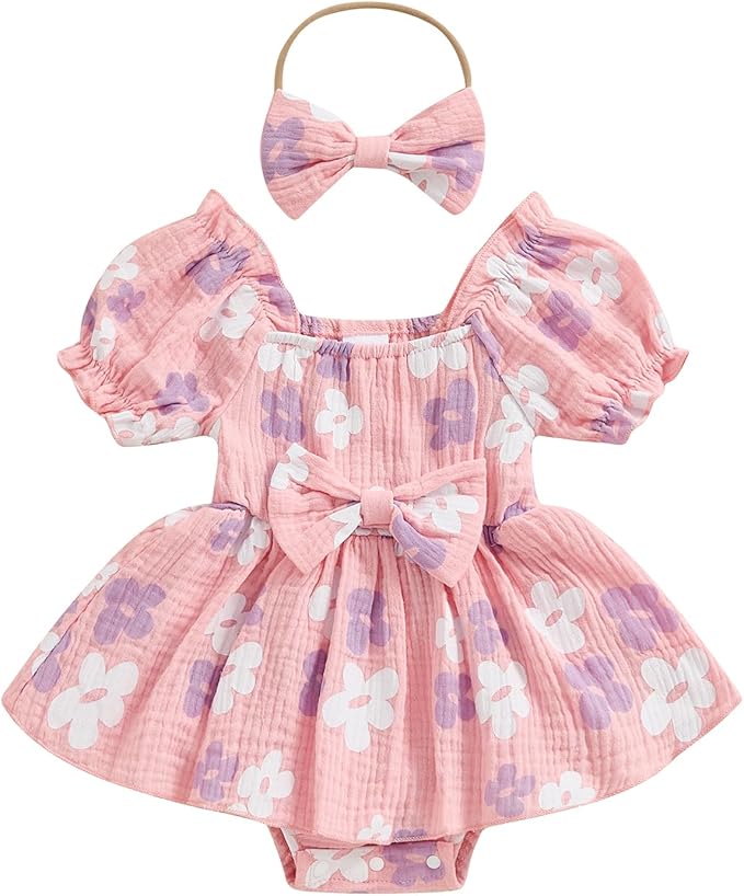 Baby Girls Floral Cotton Leotard Romper Newborn Daisy Playsuits Ruffled Sleeve Onesie Infant Jumpsuit Clothes Headband
