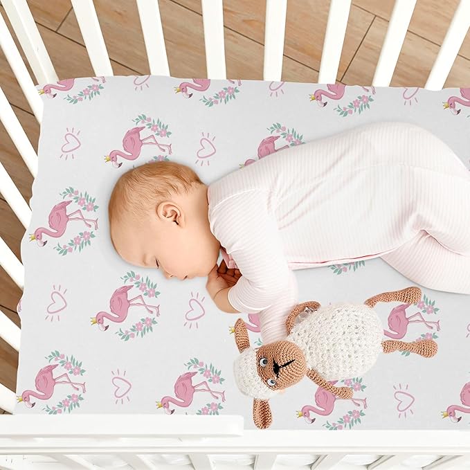 Flamingo Crib Sheets for Neutral Bassinet Play Sheets,Sheets Toddler Bed Sheets for Baby Boys Girs 39 * 27 * 5in