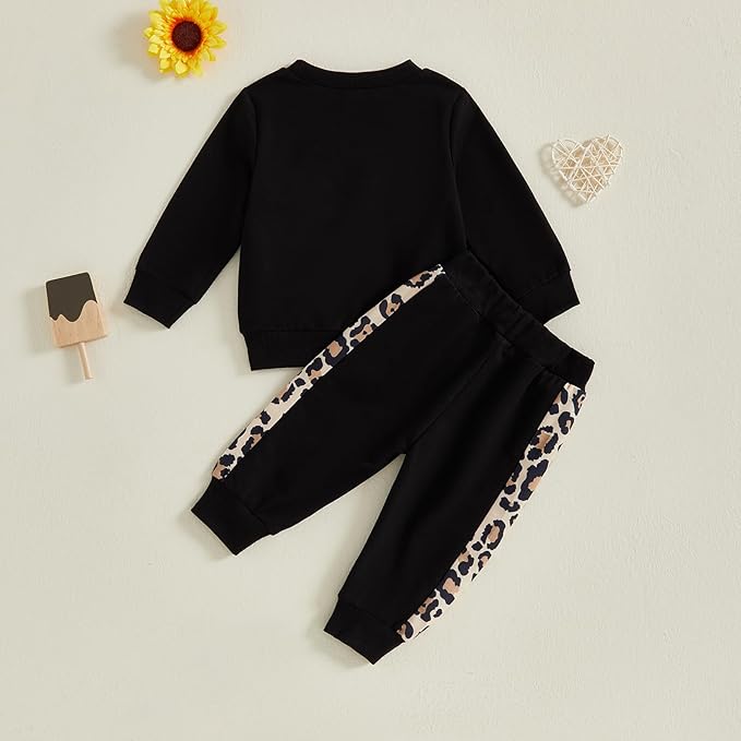 Kupretty Baby Girl Fall Winter Clothes Toddler Outfit Letters Graphic Crewneck Sweatshirts + Joggers Pants Set