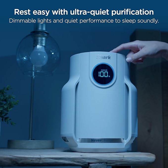 Shark NeverChange Air Purifier Compact Pro with Long-lasting HEPA Exceeding Filtration, Captures Pet Dander, Dust, Smoke, and Allergens, up to 250 sq. ft. for Bedroom, Home Office, Dorm, HP072GN