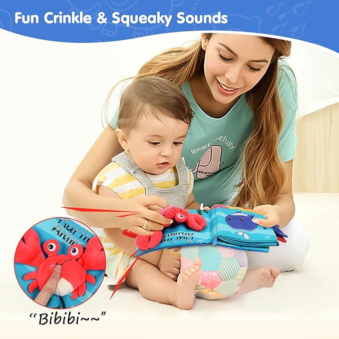 Soft Animal Tails Baby Toy Touch and Feel Crinkle Cloth Book (Marine Soft Baby Book)
