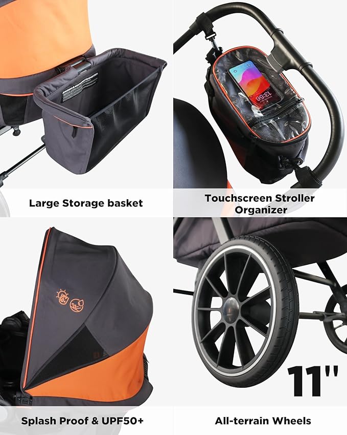 Tandem Wagon Stroller – All-Terrain 2-in-1 Push & Pull Design, Double Seat, Large Storage, Adjustable Canopy, Removable Child Tray for Kids Outdoor Adventures & Family Outings