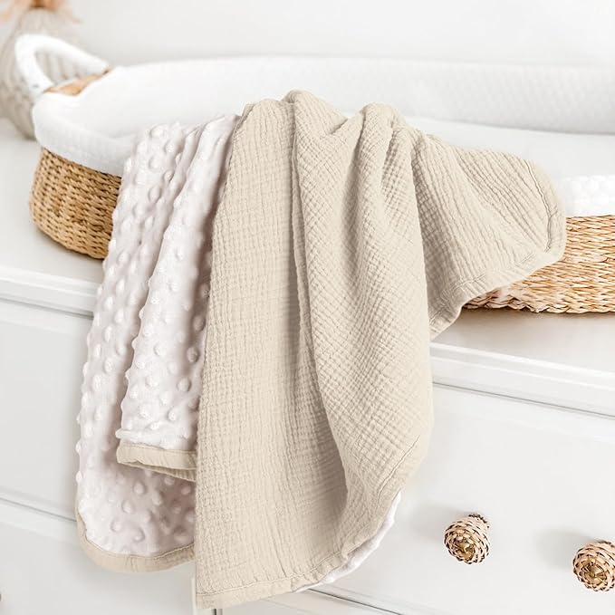 lulumoon Baby Blanket for Newborn Receiving: Minky Dot & Muslin Lightweight - Thermal Blanket Gift for Baby Shower & Hospital Welcoming 30"x40"(Ivory)