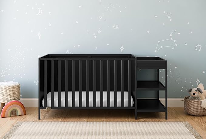 Graco Theo 5-in-1 Convertible Crib & Changer (Black) GREENGUARD Gold Certified, Converts to Daybed, Toddler Bed, Full Size Bed, Fits Standard Full-Size Crib Mattress, Adjustable Mattress Height
