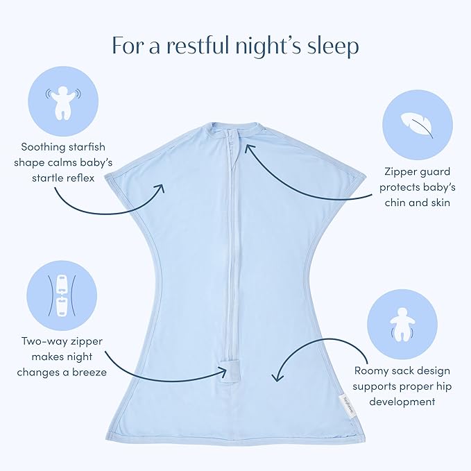 SleepingBaby EverSoft Zipadee-Zip Transition Swaddle - Roomy Wearable Blanket with Two Way Zipper - Viscose from Bamboo - Sky Blue, Small (4-8 Month)