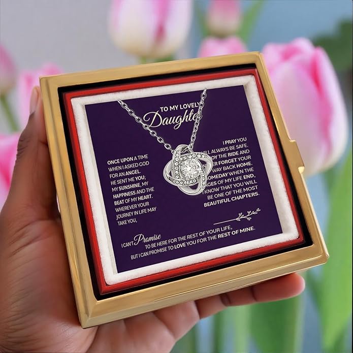 To My Beautiful Daughter Necklace from Mom & Dad | Cubic Zirconia Pendant with Heartfelt Message Card & Gift Box | Daughter Birthday, Graduation, Christmas Jewelry Gift from Parents
