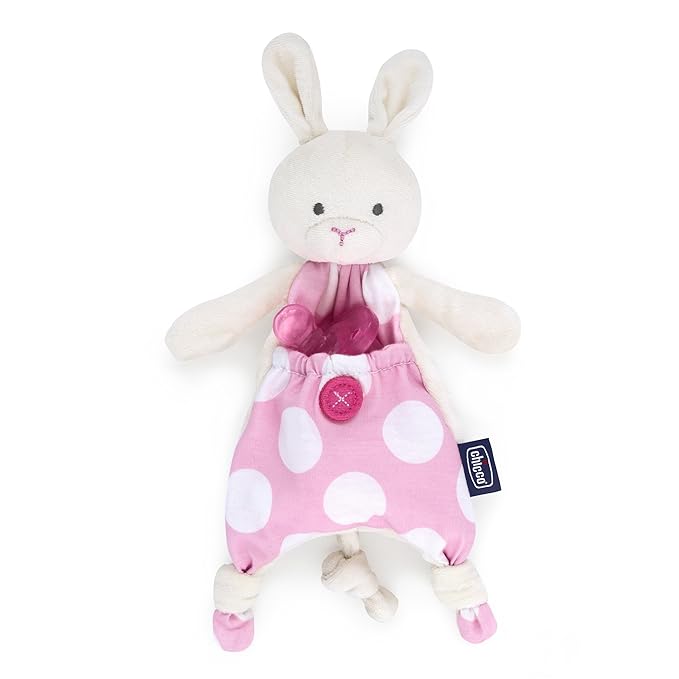 Chicco Pocket Buddies Soft Pacifier Holder-Lovey, Soothing Plush Toy Animal 0m+, Pink Bunny