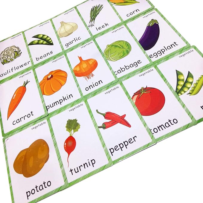 Set of Vegetables Flash Cards for Toddlers(20 pc) | Kids Learning Flashcard & Montessori Pocket Cards Toys | Perfect for Pre-K Decor Background Wall Stickers, Teacher/Autism Therapists Tools