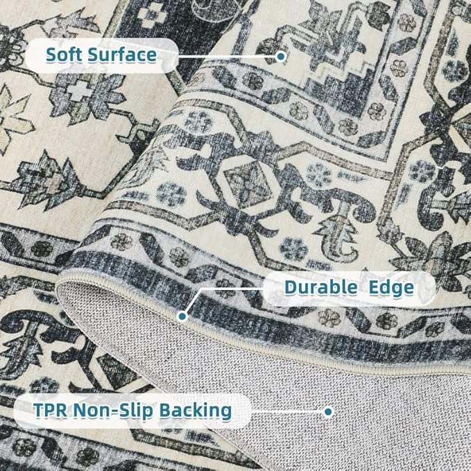 Dripex Vintage Collection Washable Area Rug - 2x3 Door Mat Small Entryway Rug Distressed Non-Slip Low-Pile Floor Carpet for Indoor Front Entrance Kitchen Bathroom Living Room Bedroom