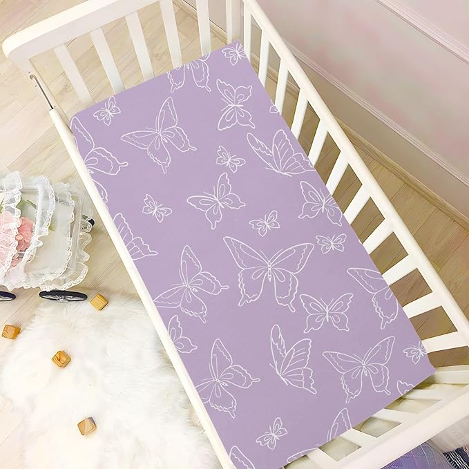 Purple Butterfly Crib Sheets for Neutral Bassinet Play Sheets,Sheets Toddler Bed Sheets for Baby Boys Girs 39 * 27 * 5in