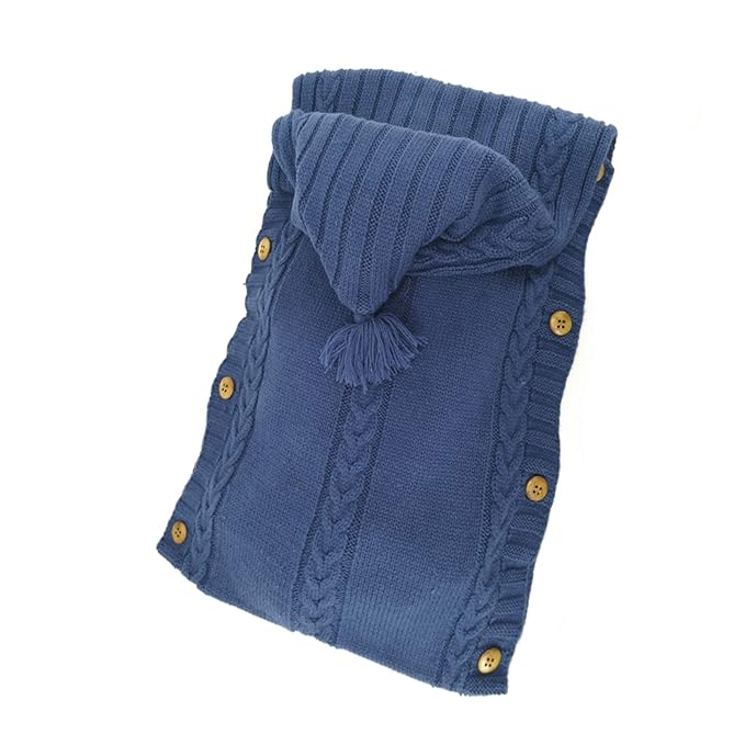 XMWEALTHY Newborn Baby Wrap Swaddle Blanket Knit Sleeping Bag Receiving Blankets Stroller Wrap for Baby(Dark Blue) (0-6 Month)