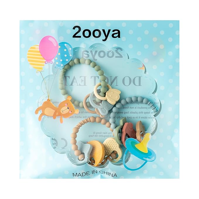 Silicone Babies Teether Toys - 3Pcs Teething Ring with Rattles, Animal Car Themed Infant Toddle Sensory Chew Toys for Newborn Boys and Girls to Soothe Sore Gums Teething Relief, Baby Shower