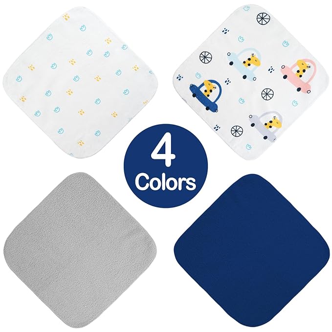 Viviland Baby Washcloths, Super Soft Baby Bath Towels for Newborn 24 Pack, Absorbent Face & Body Wash Cloth for Baby Girl, Blue-Giraffe Pattern, 9 x 9 inch