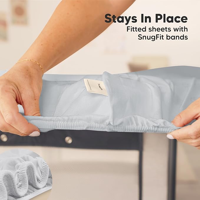 2-Pack Mini Crib Sheets Fitted - 38x26 Pack N Play Sheets for Pack and Play Mattress, Organic Cotton, Soft & Breathable Playard Bedding, Neutral Mini Toddler Bed Cover for Boys, Girls (French Gray)