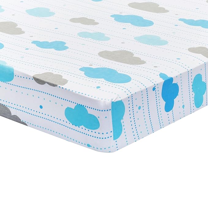 2 Pack Fitted Crib Sheets for Boys in 100% Jersey Knit Cotton –Boy’s Crib Mattress Sheets in Celestial Themes - Blue with White Stars and White with Blue and Gray Clouds by Everyday Kids