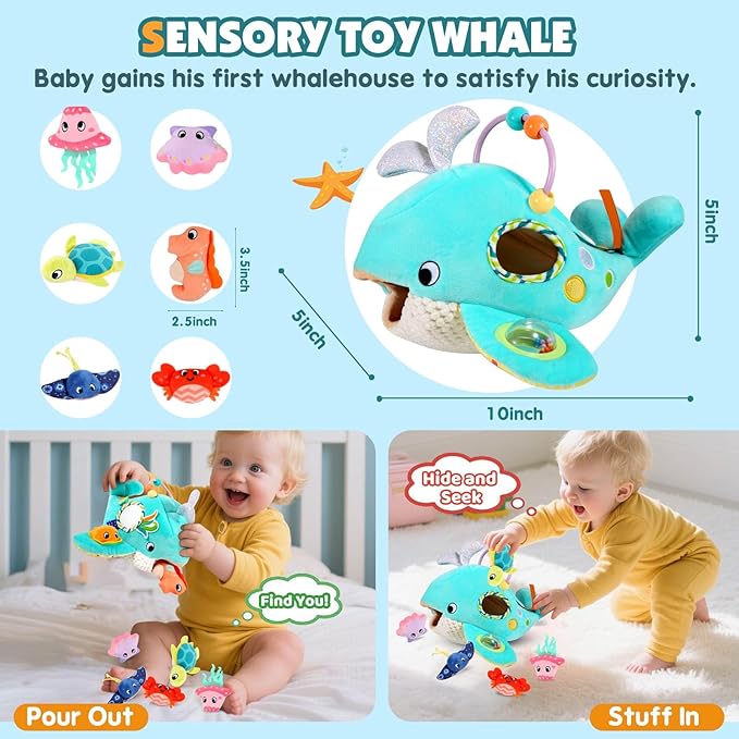 FREYBLI Baby Toys 6-12 Months - Soft Ocean Adventure Toy with Rattle, Crinkle Paper, Squeaker, Mirror - Baby Sensory Montessori Toys for 6-9-12 Month Old Developmental, 1 Year Old Boy Girl Gifts Toys