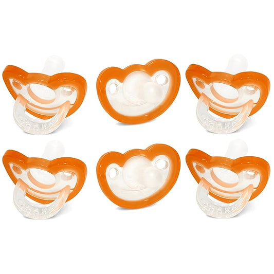 RaZbaby Jollypop Pacifier for Newborns & Up, USA Made, Natural Shaped Orthodontic Binky, Lovingly Shared in NICUs & Hospitals Worldwide, Medical-Grade 100% BPA-Free - 0-3 Months, 6 Pack - Orange