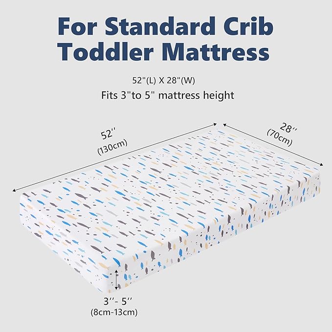 TILLYOU Baby Crib Sheets for Boys Girls, Super Soft Toddler Bed Sheets, 2 Pack Sheets for Standard Crib Mattress 28x52in, Little Blues Fish