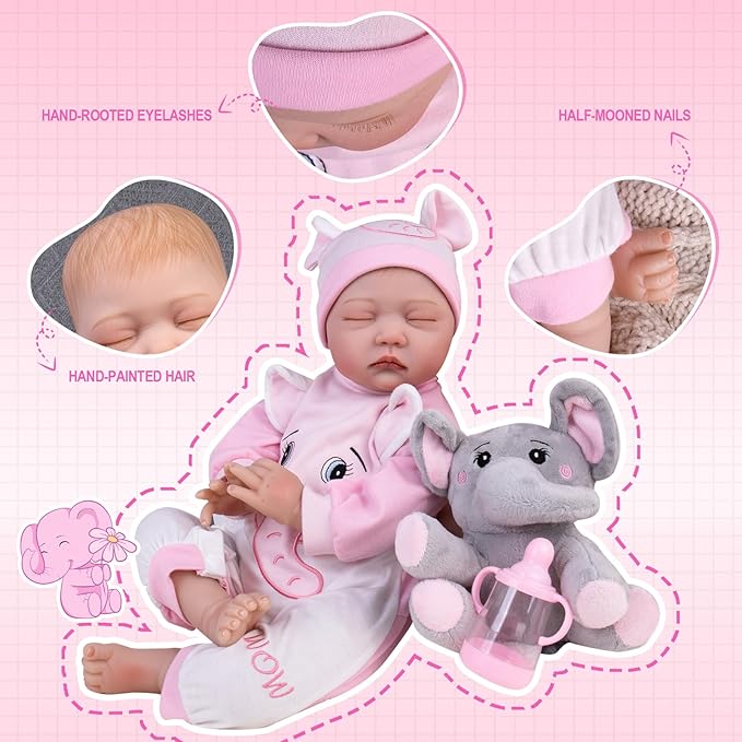 Aori Reborn Baby Dolls Girl - 22 inch Realistic Newborn Babies Weighted Lifelike Toddler Girl Doll with Elephant Jumpsuit and Toy in Gift Box
