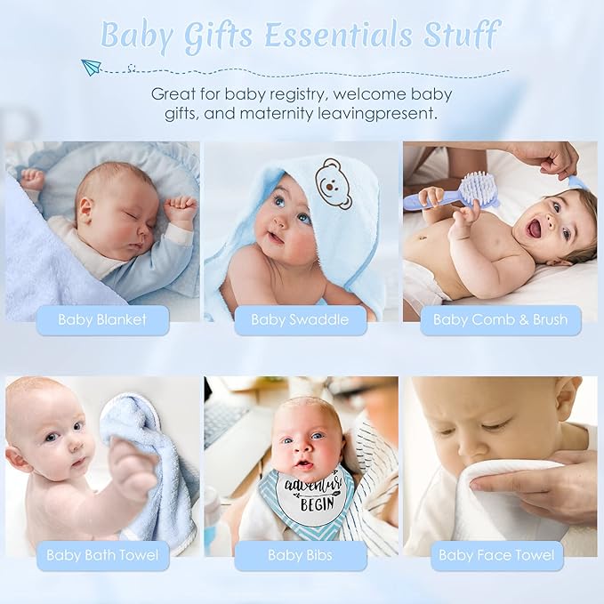 Baby Boy Gifts, Baby Shower Gifts - Newborn Bear Toys Rattle Blanket Infant Shoes Onesie Wooden Keepsake Babies Registry Gift Essentials Basket, Unique New Baby Gift Set for Boys 0+ Months