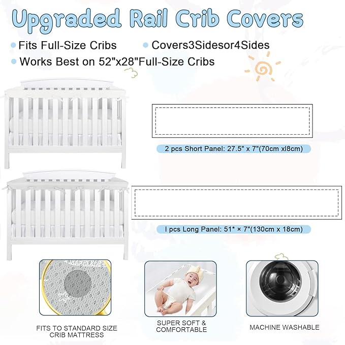 Crib Rail Covers Upgradted Sets,Rail Guard for TeethingSoft Anti-Collision Strip Corner Cover, Suits for Most Standard Bed (Grey)