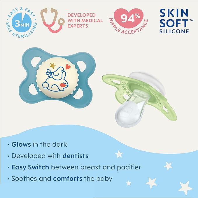 MAM Original Day & Night Pacifiers, Binky Pacifier for 0-6 Months, BPA-Free Silicone, Glows in The Dark, Best for Newborn Babies, Developed with Medical Experts, 4 Count Binkies