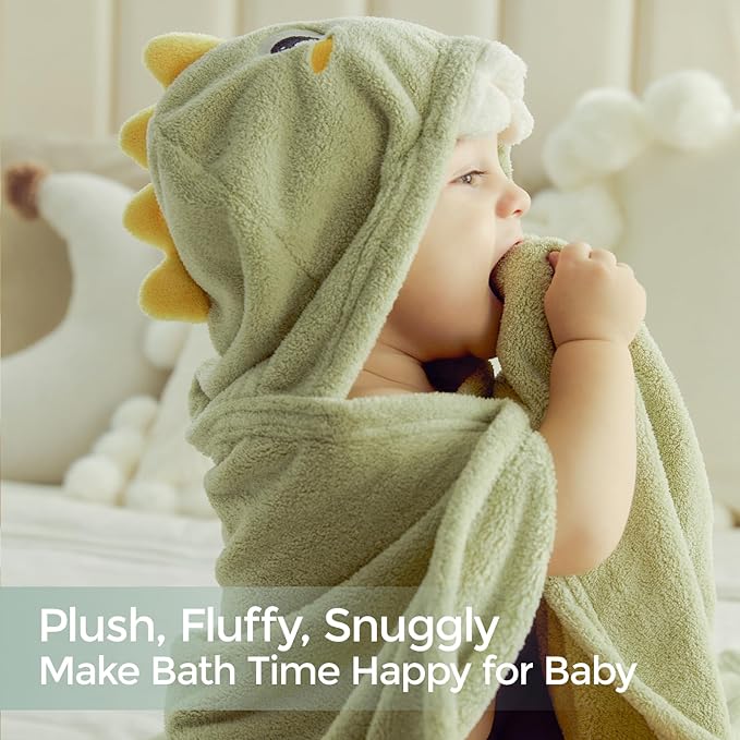Momcozy Hooded Baby Towels-Visualize Health Label - Soft & Absorbent Coral Fleece Towel for Comfort & Warm - Bath Essential or Shower Gift for Newborn, Toddler and Kids (Large 28 x 55 Inch, 2 Pack)
