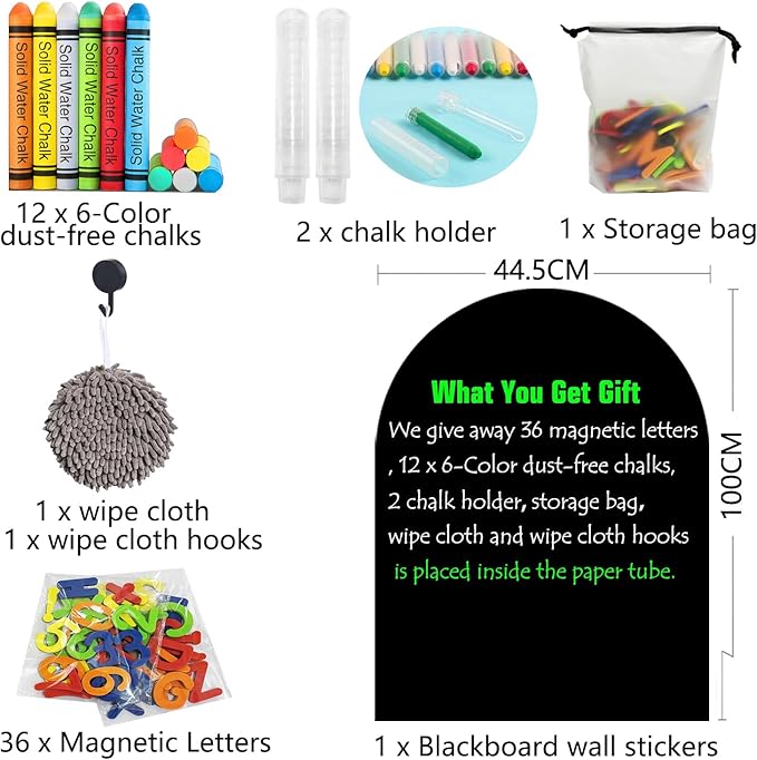 Magnetic Chalkboard Wall Arch Decal 39.3"x17.5" Contact Paper Peel and Stick for Walls Self Adhesive Magnetic Wall Board Sticker with 36 Magnet Letters for Kid Black Chalk Board Wallpaper Roll