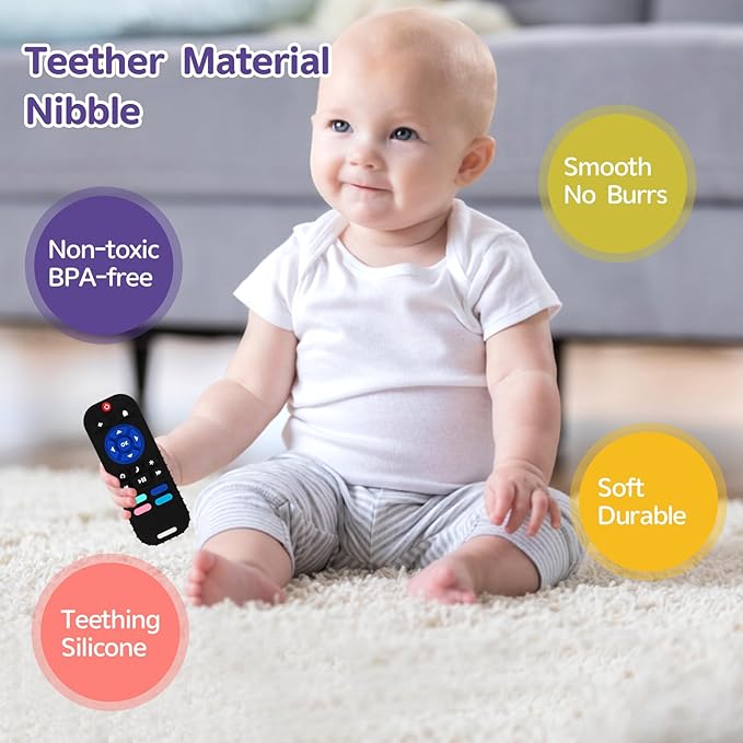 1 Pack Silicone Teethers for 6-12 Months, Teething Toys for 0-6 Months, Remote Teether for Baby, Sensory Toys for Babies, Toddler Infant Gifts