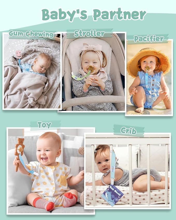 Babygoal Pacifier Clips 8 Pack, Pacifier Holder Clips for Baby Boys and Girls Fits for Most Pacifier, Binkie Styles & Baby Teethers & Toys and Gift-Neutral Color 8PS43
