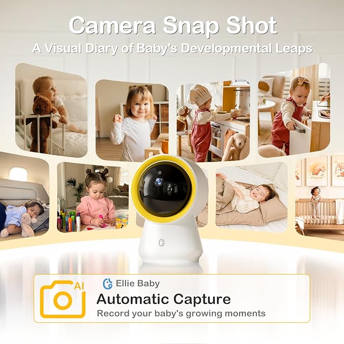 Ellie Baby Monitor No WiFi, Baby Monitor with Camera and Audio, 5" IPS 1080P with Wall Mount, 6000mAh Battery, 1000ft Range, Smart Monitoring 24hrs Playback, AI Cry Detection & Sleep Tracking