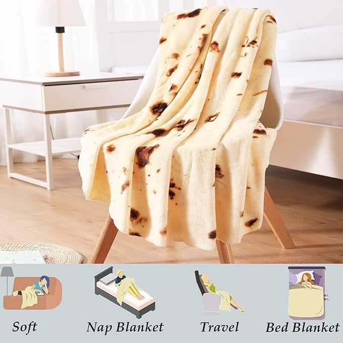 Burrito Tortilla Blanket White Elephant Gifts for Kids Stuff Useful Adults Teenagers Taco Throw Blankets Wrap Boy Girl Party Novelty Gag Pets Soft Fleece 61in