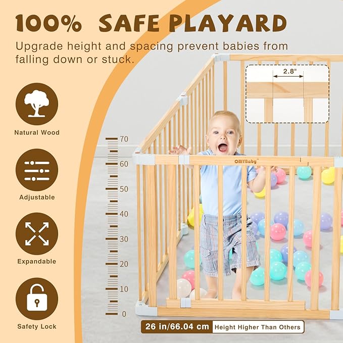 1PC Panel for Wooden Baby Playpen, Changeable & Expandable Wooden Play Fence Accessories, Large Wood Playpen Panel Safe Play Area Kids Activity Center Accessories