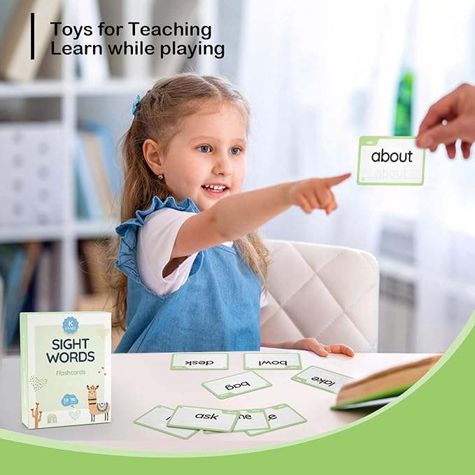 WJPC 58 Cards, 116PCS High Frequency Sight Words Flash Cards (Kindergarten), Phonics Learning Cards for Kids Ages 4,5,6 Years. Learn to Read, Write.