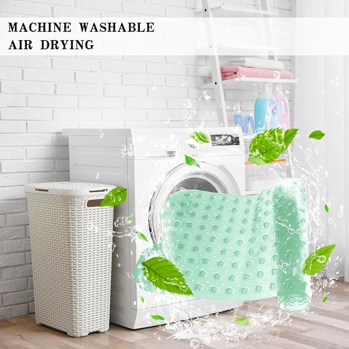 Linoows Bathtub and Shower Mats, Extra Long Non-Slip Bath Tub Mat 39 x 16 Inch, Machine Washable BathMat with Suction Cups & Drain Holes for Bathroom Floor, Clear Pale Green