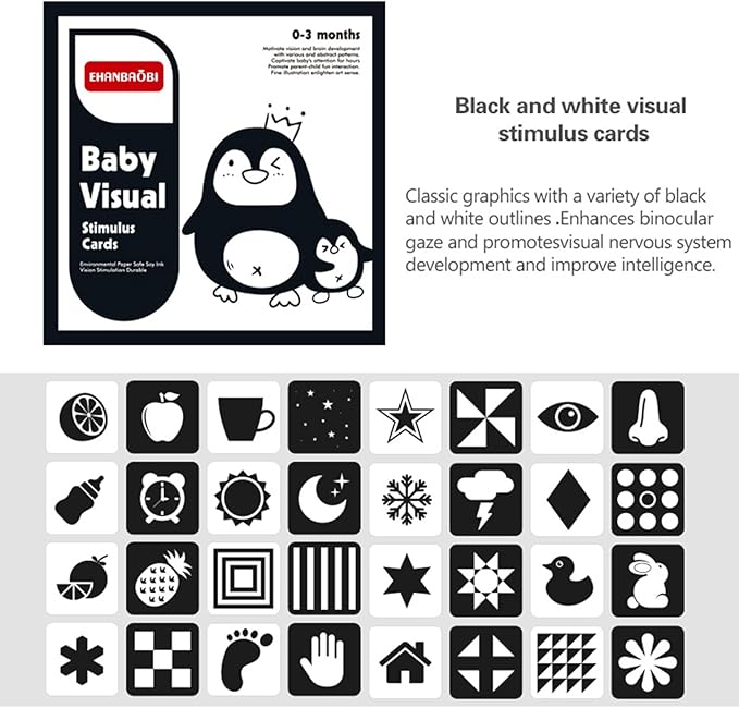 High Contrast Baby Flashcards, 96 Pcs 192 Pages Black White Colorful Visual Sensory Stimulation Learning Activity Card for Newborn Ages 0-3-6-12 Months, Brain Developmental Infant Toys Montessori Gift