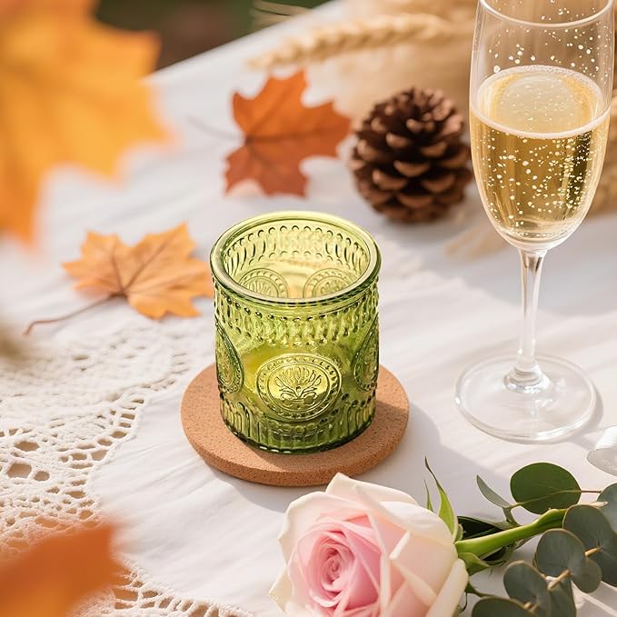 30 Pcs Votive Candle Holders, 2x2.5iInch Green Glass Tea Light Candle Holders for Christmas Decorations, Butterfly Pattern Votives for Wedding, Christmas, Party Decor & Gift-Giving