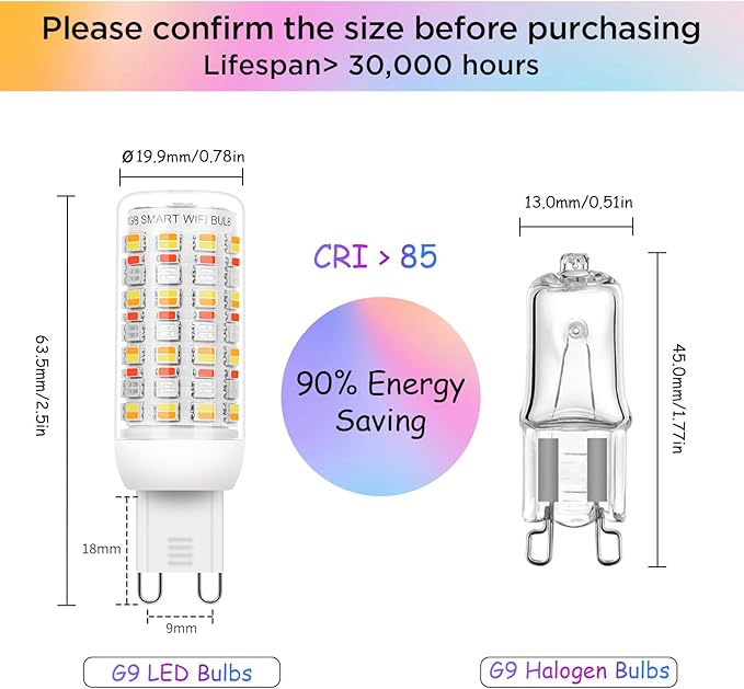 I-SHUNFA Wi-Fi RGBCW Smart G9 LED Bulbs,Compatible with Alexa/Google Home,Multicolour Dimmable,2700K-6500K,AC 120V 4W,400LM Brightness Adjustable 1%-100%,with Musical Rhythm LED Light Bulb,3 Pack