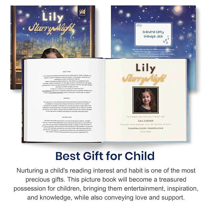 Personalized Children Story Book - Starry Night - Customized Name & Photo - Baby Gifts - Bedtime Story - Elfink (Soft Cover)