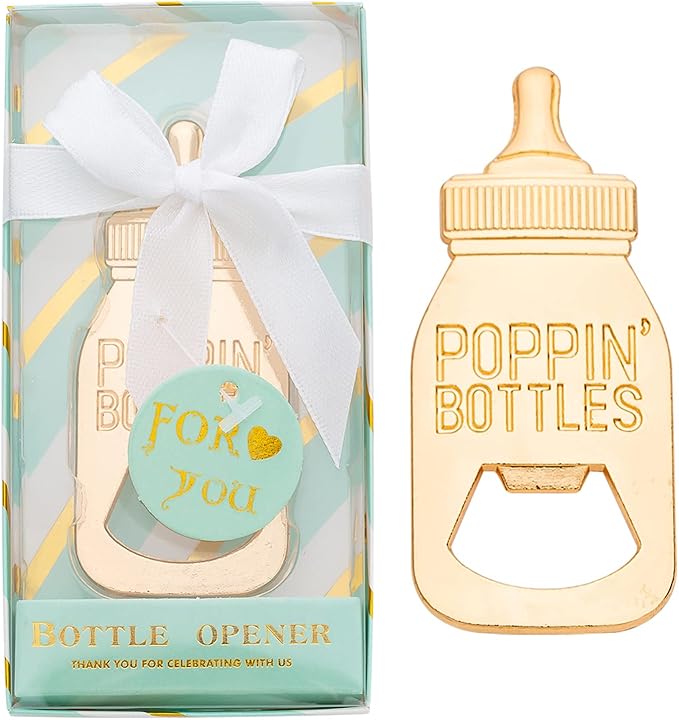 24 Pieces Baby Bottle Openers Shower Favoris, Gifts, Decorations, or Souvenir Guest Gift Boxes, Poppin Design for Baby Boys or Girls (24 Pack Green)