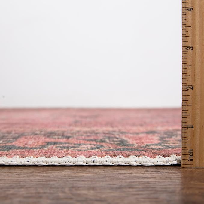 Bloom Rugs Washable Non-Slip 9' x 12' Rug - Soft Pink Traditional Bordered Area Rug for Living Room, Bedroom, Dining Room, and Kitchen - Exact Size: 9' x 12'