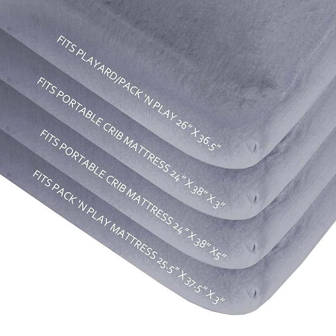Biloban Pack and Play Sheets Fitted, 2 Pack Pack and Play Sheet Fits for Graco Pack n Play Mattress, Neutral Playard Sheets for Baby Boys and Girl, Grey & Pink, 38”X 26”
