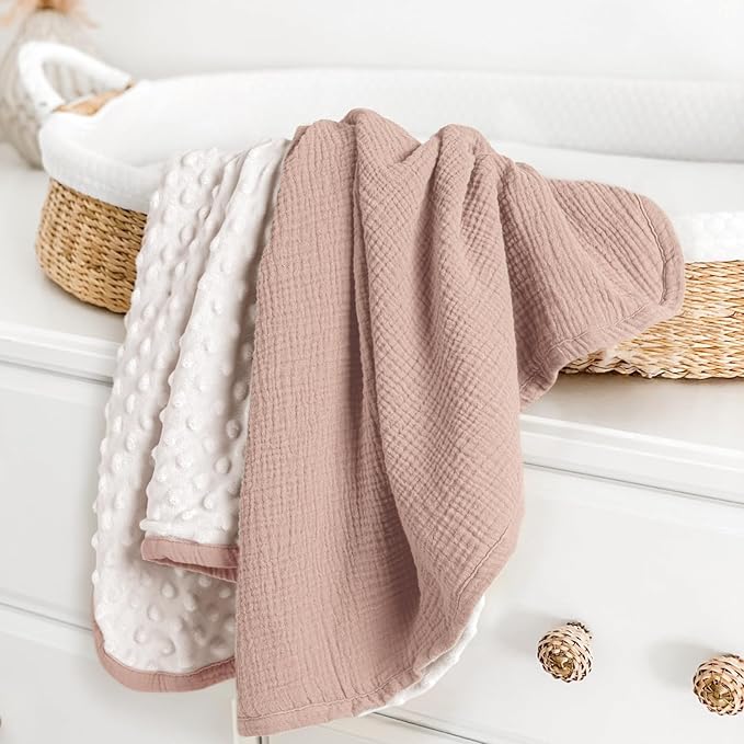 lulumoon Baby Blanket for Newborn Receiving: Minky Dot & Muslin Lightweight - Thermal Blanket Gift for Baby Shower & Hospital Welcoming 30"x40"(Sand)