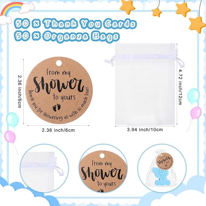 50 Sets Baby Shower Soap Favors for Guests Boy Girl Mini Handmade Scented Soaps with Thank You Tags and Organza Bags for Shower Gender Reveal Party Favors(It's A Boy,Blue Bear)